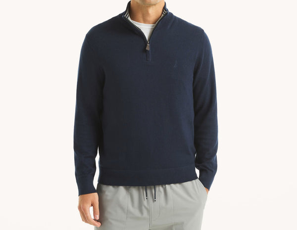 ΜΠΛΟΥΖΑ NAUTICA ΠΛΕΚΤΗ ΜΕ ΦΕΡΜΟΥΑΡ ΣΤΟ ΛΑΙΜΟ DARK BLUE