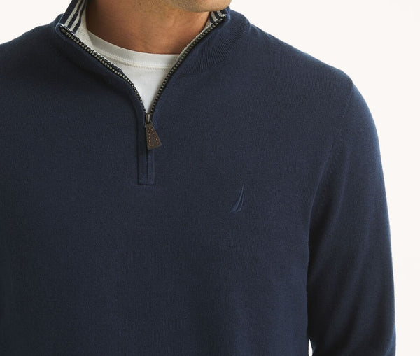 ΜΠΛΟΥΖΑ NAUTICA ΠΛΕΚΤΗ ΜΕ ΦΕΡΜΟΥΑΡ ΣΤΟ ΛΑΙΜΟ DARK BLUE