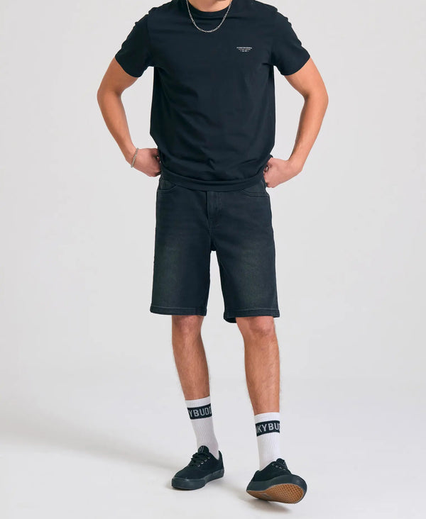 T-SHIRT THE ESSENTIALS FUNKY BUDDHA ΜΕ ΛΑΙΜΟΚΟΨΗ BLACK