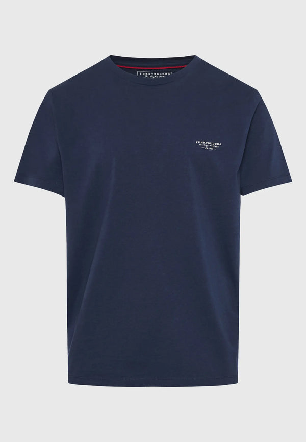 T-SHIRT THE ESSENTIALS FUNKY BUDDHA ΜΕ ΛΑΙΜΟΚΟΨΗ NAVY