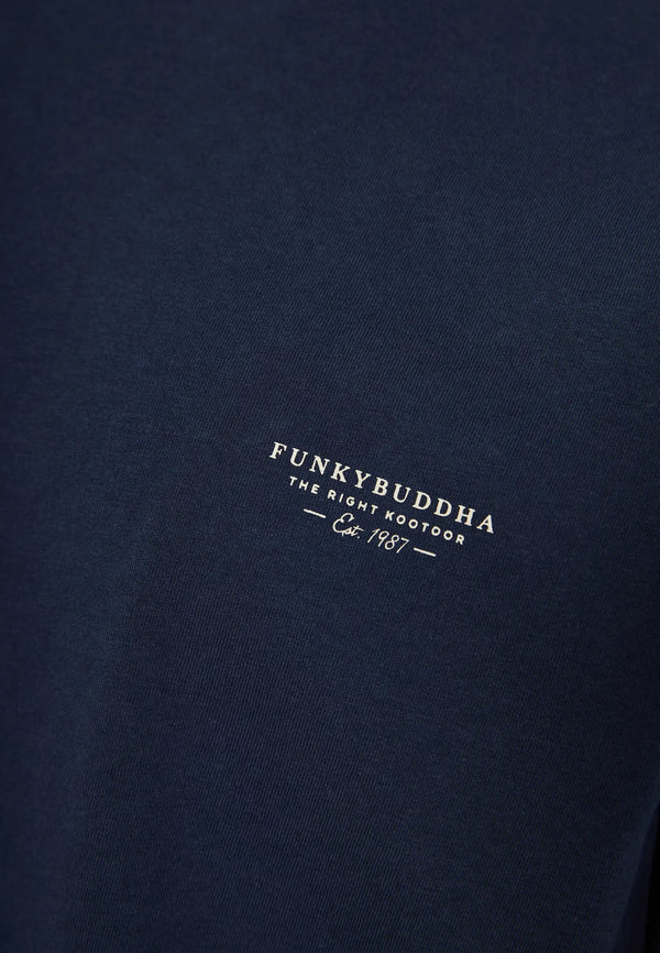T-SHIRT THE ESSENTIALS FUNKY BUDDHA ΜΕ ΛΑΙΜΟΚΟΨΗ NAVY