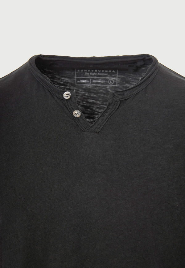 T-shirt Essential με λαιμό V Funky Buddha Μαύρο