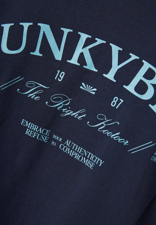 Ανδρικό relaxed t-shirt Funky Buddha με τύπωμα στην πλάτη Navy