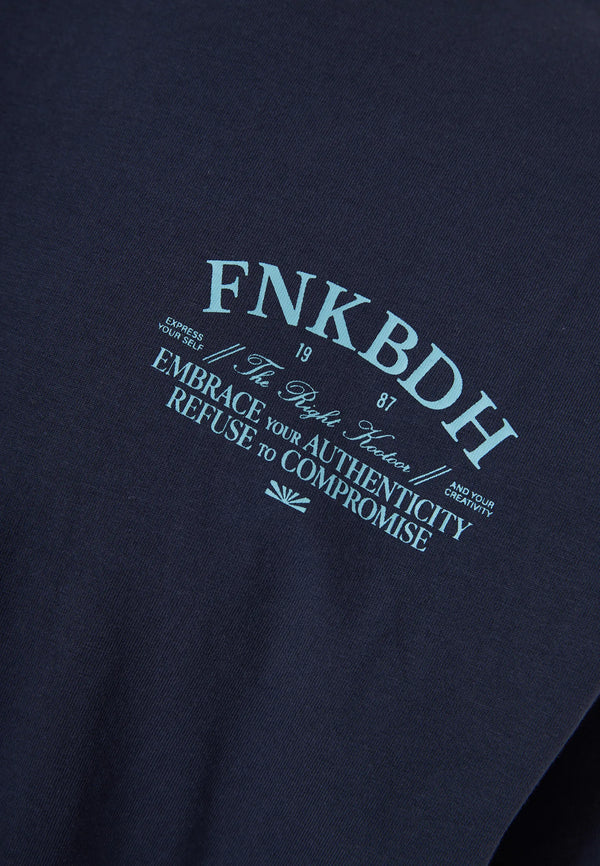 Ανδρικό relaxed t-shirt Funky Buddha με τύπωμα στην πλάτη Navy