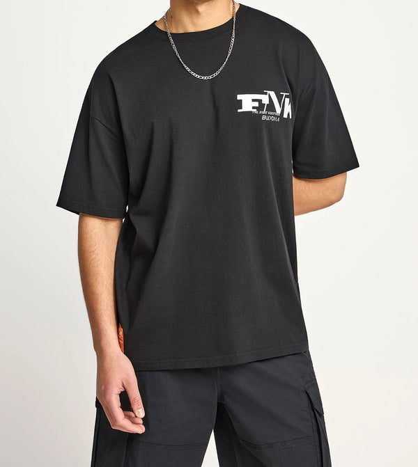 Ανδρικό oversized t-shirt Funky Buddha με τύπωμα στην πλάτη Black