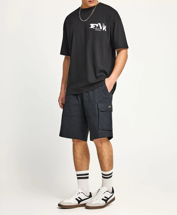 Ανδρικό oversized t-shirt Funky Buddha με τύπωμα στην πλάτη Black
