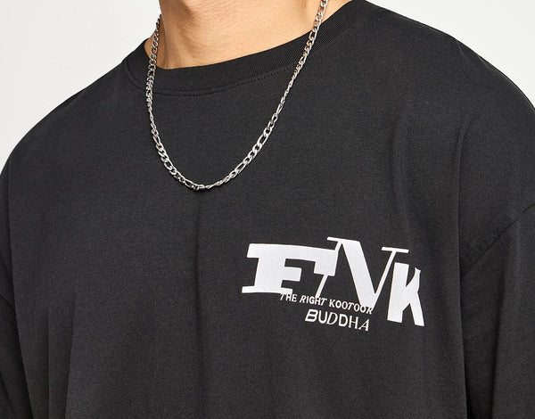 Ανδρικό oversized t-shirt Funky Buddha με τύπωμα στην πλάτη Black