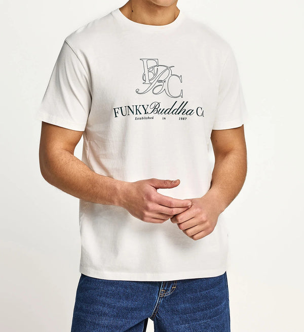 Ανδρικό βαμβακερό t-shirt Funky Buddha με τύπωμα Λευκό