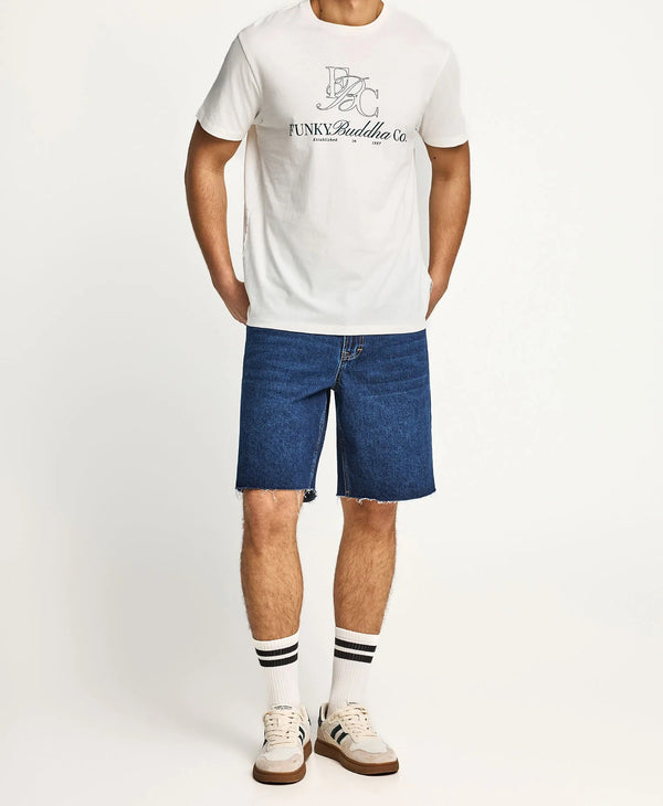 Ανδρικό βαμβακερό t-shirt Funky Buddha με τύπωμα Λευκό