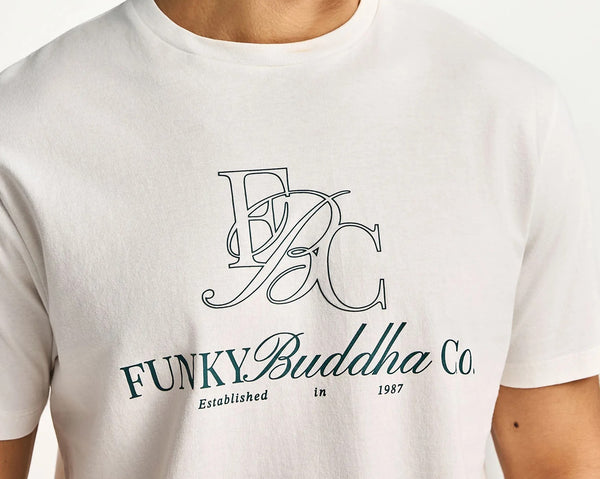 Ανδρικό βαμβακερό t-shirt Funky Buddha με τύπωμα Λευκό