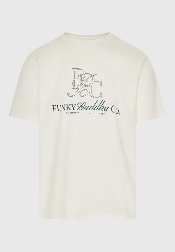 Ανδρικό βαμβακερό t-shirt Funky Buddha με τύπωμα Λευκό