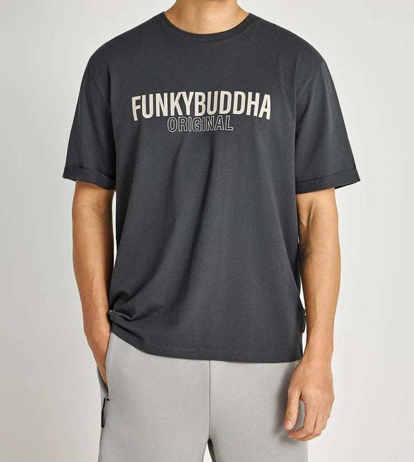Ανδρικό relaxed t-shirt Funky Buddha με τύπωμα Anthracite