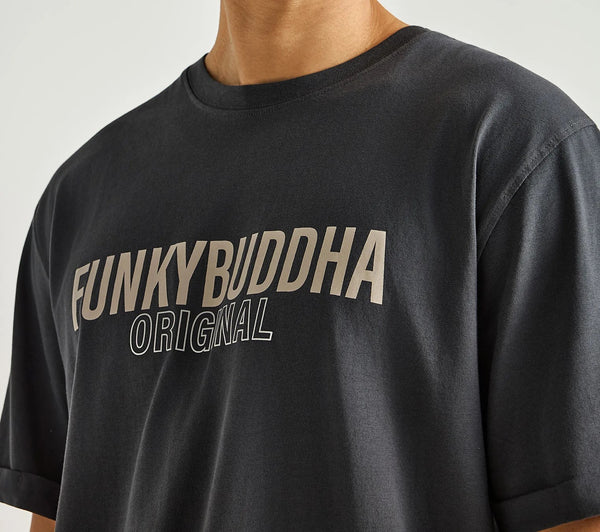 Ανδρικό relaxed t-shirt Funky Buddha με τύπωμα Anthracite