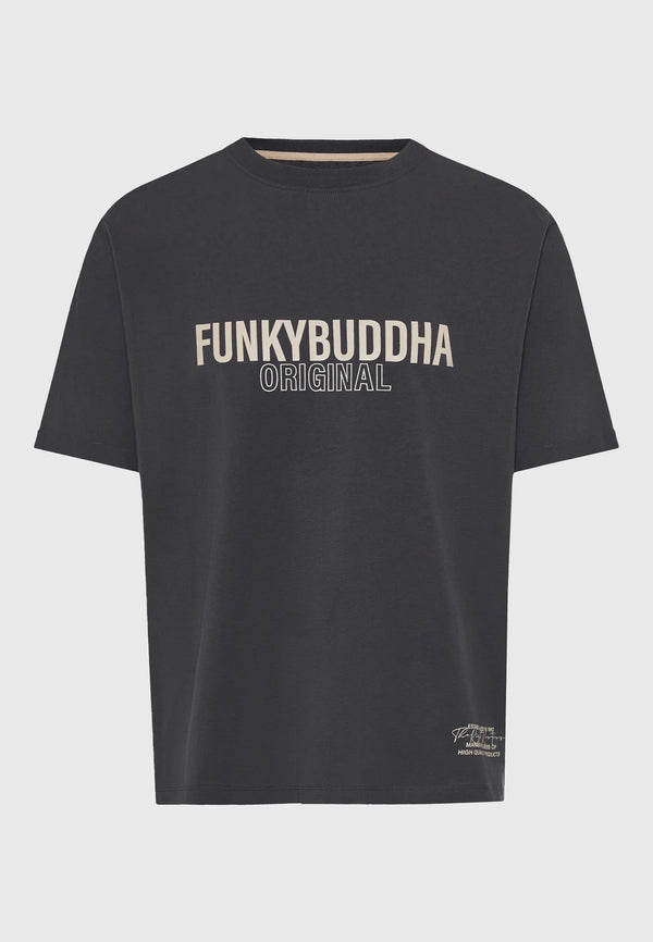 Ανδρικό relaxed t-shirt Funky Buddha με τύπωμα Anthracite