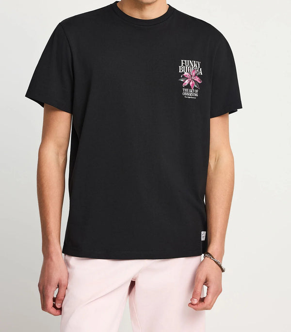 Ανδρικό βαβακερό t-shirt Funky Buddha με τύπωμα στην πλάτη Black