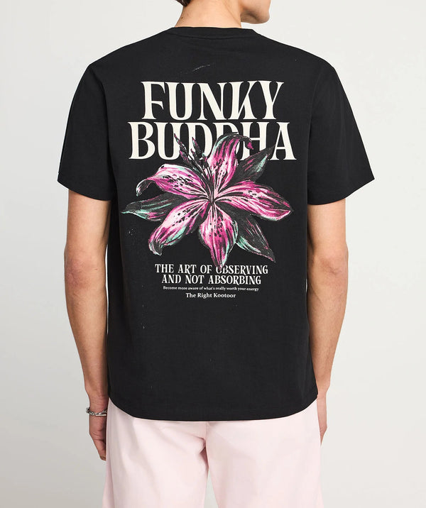 Ανδρικό βαβακερό t-shirt Funky Buddha με τύπωμα στην πλάτη Black
