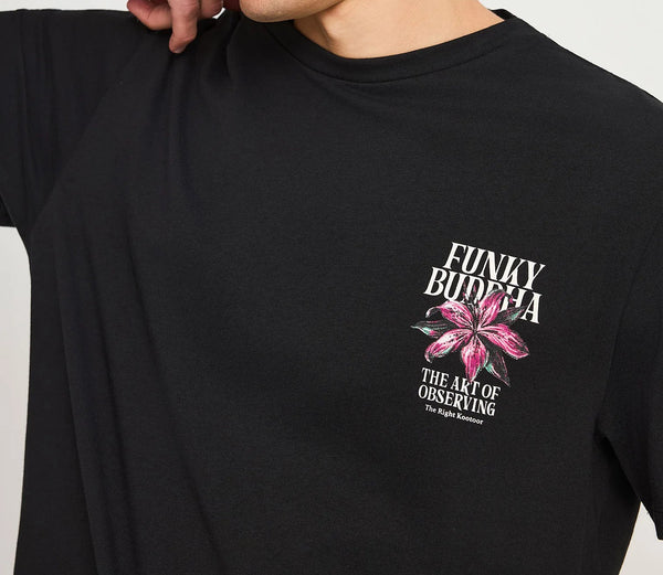 Ανδρικό βαβακερό t-shirt Funky Buddha με τύπωμα στην πλάτη Black