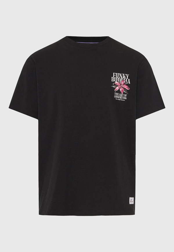 Ανδρικό βαβακερό t-shirt Funky Buddha με τύπωμα στην πλάτη Black
