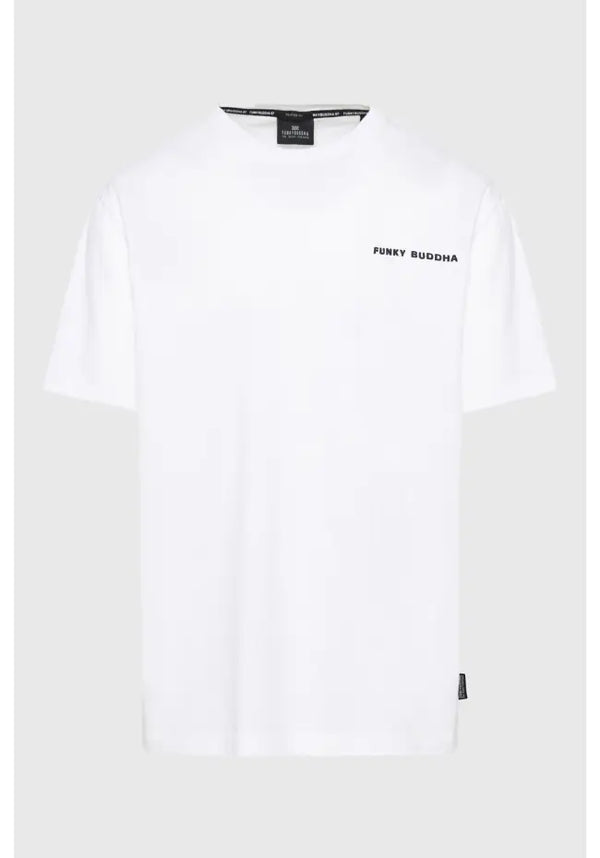T-SHIRT FUNKY BUDDHA ΜΕ EMBOSSED ΤΥΠΩΜΑ ΣΤΗ ΠΛΑΤΗ ΛΕΥΚΟ