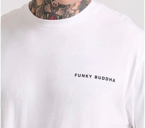 T-SHIRT FUNKY BUDDHA ΜΕ EMBOSSED ΤΥΠΩΜΑ ΣΤΗ ΠΛΑΤΗ ΛΕΥΚΟ