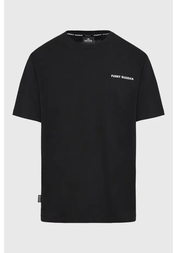 T-SHIRT FUNKY BUDDHA ΜΕ EMBOSSED ΤΥΠΩΜΑ ΣΤΗ ΠΛΑΤΗ ΜΑΥΡΟ