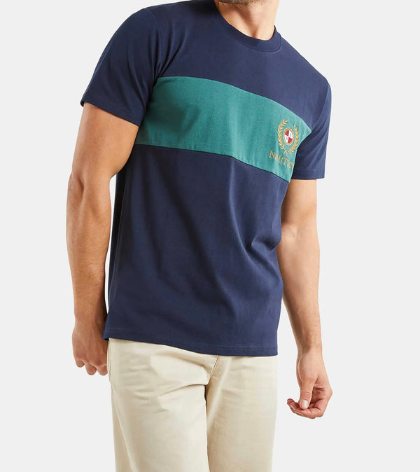 T-SHIRT NAUTICA ΜΕ ΡΙΓΑ ΠΡΑΣΙΝΟ ΜΠΛΕ