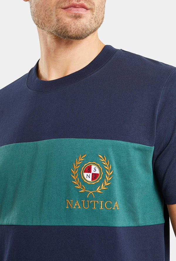 T-SHIRT NAUTICA ΜΕ ΡΙΓΑ ΠΡΑΣΙΝΟ ΜΠΛΕ