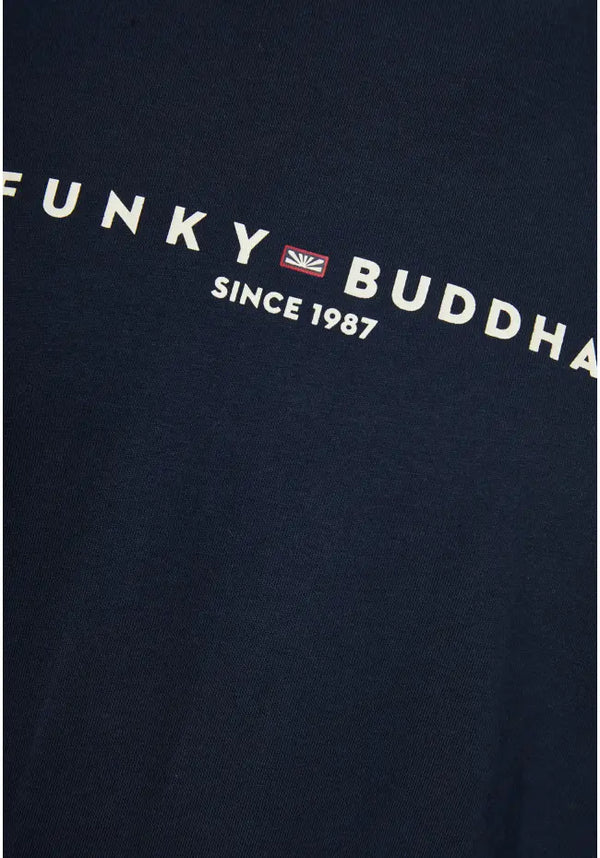ΜΑΚΡΥΜΑΝΙΚΗ ΜΠΛΟΥΖΑ FUNKY BUDDHA ΜΕ ΤΥΠΩΜΑ ΣΤΟ ΣΤΗΘΟΣ NAVY