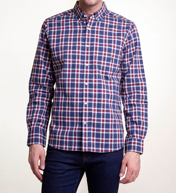 ΠΟΥΚΑΜΙΣΟ NAUTICA  ΚΑΡΟ CLASSIC FIT ΜΠΛΕ ΚΟΚΚΙΝΟ